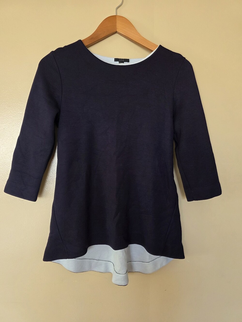 COS Navy Blue Layered Look Tunic Top S High Low Hem Minimalist Scandinavian